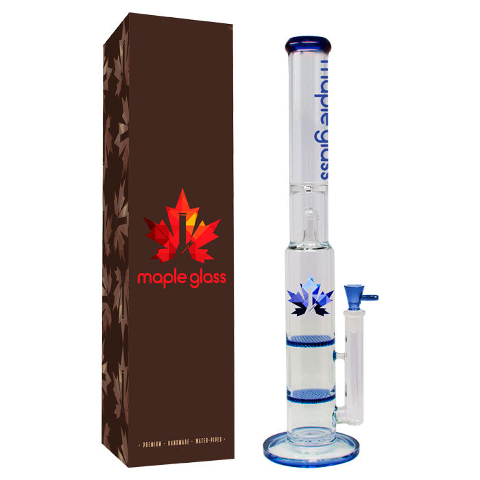 Maple Glass Double Honey Comb Bong With Splash Guard - 22"